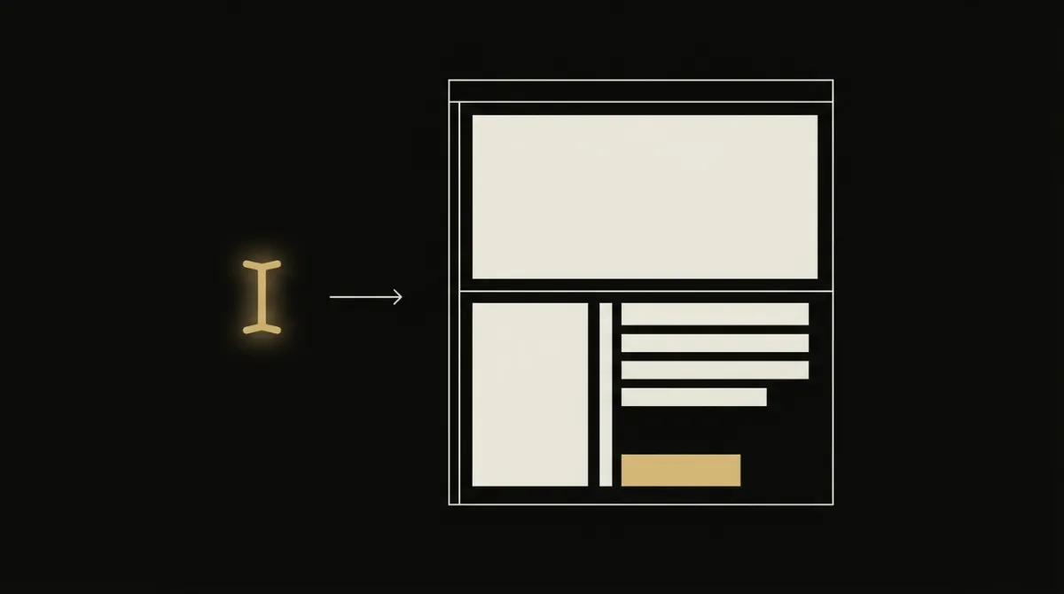 Editorial diagram showing a raw text prompt transformed into a structured, on-brand email layout