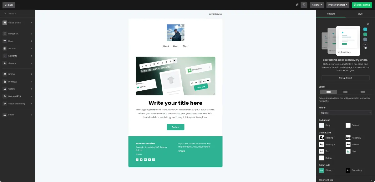 MailerLite drag-and-drop email editor