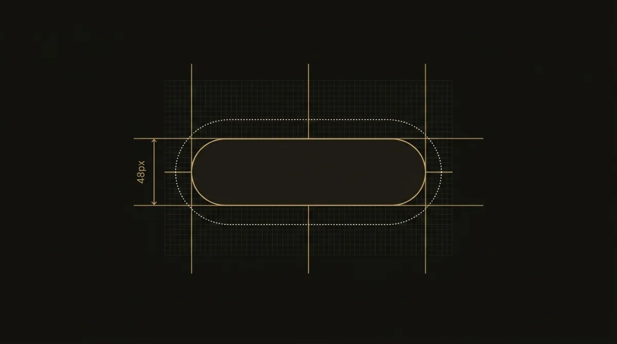 Blueprint mapping the touch-target and padding specs for a bulletproof email button