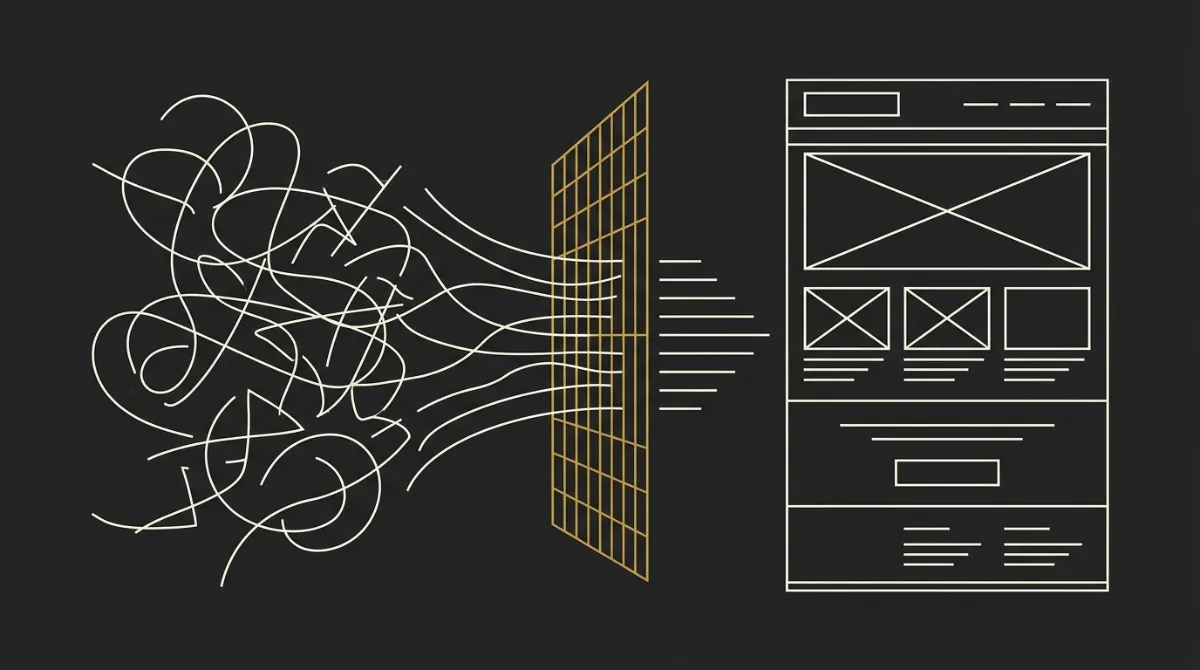 Dark-mode schematic of raw AI email code being wrapped in an email-specific rendering system