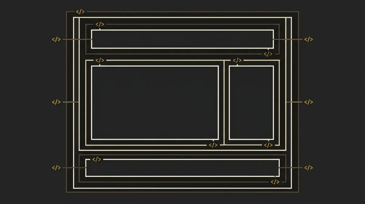 Schematic of an email layout where every zone is drawn with two concentric frames and paired code markers, standing in for the bgcolor attribute and the inline background-color declared on the same cell
