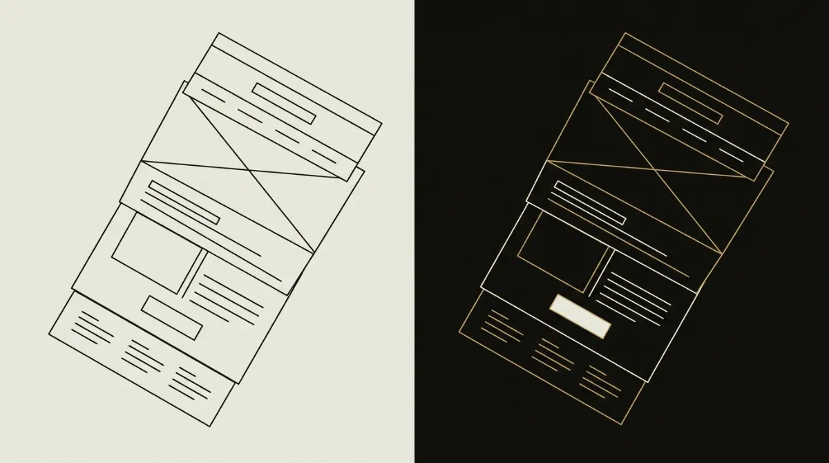The same email layout drawn twice — once on a light background, once on a dark background with amber rules — showing how a client's recoloring changes the render