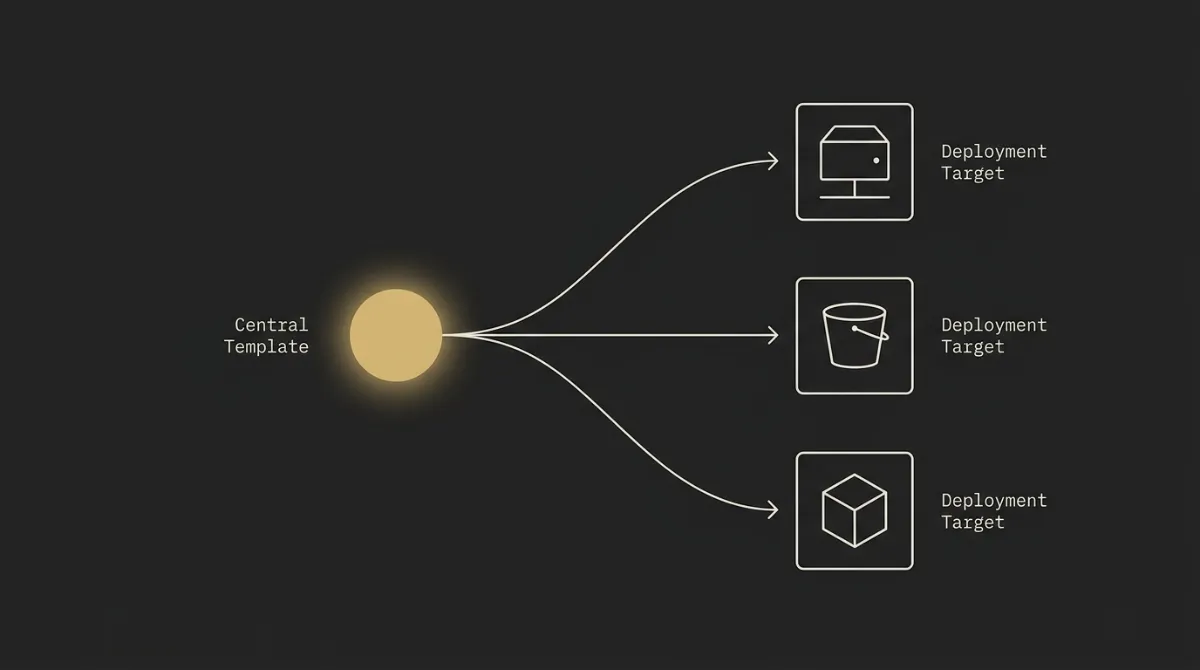 Flow diagram of EmailTemple generating Mailchimp-correct mc: markup and exporting it straight to the connected account