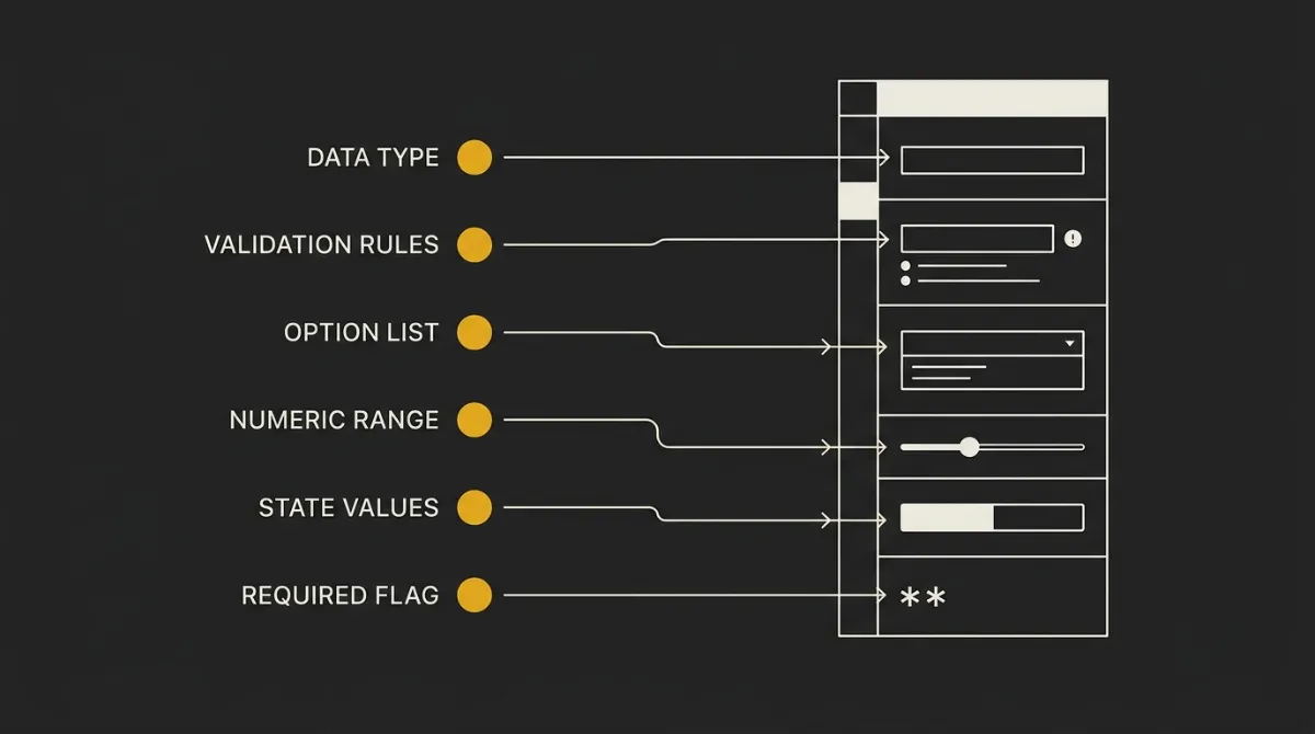 Abstract diagram mapping Mailchimp mc: code attributes to the editable controls they create in the campaign builder