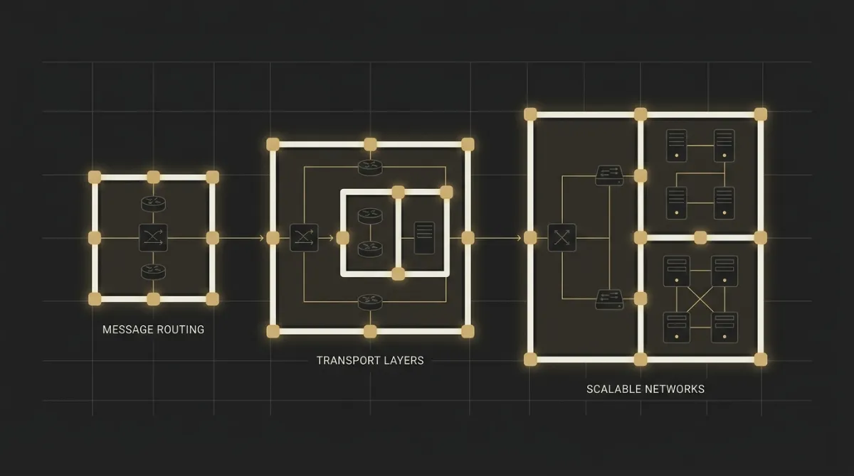 Diagram of the three pillars of a responsive email backbone: fluid containers, nested tables at full width, and adaptive images