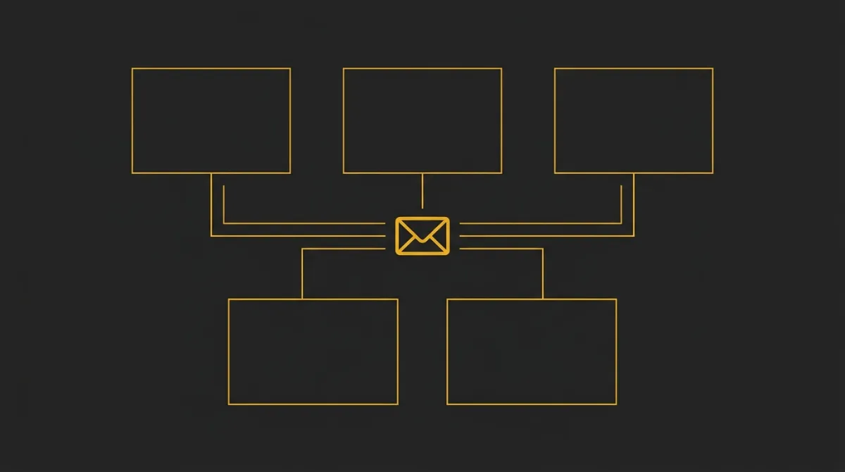Conceptual diagram of an editorial system that turns scattered newsletter weeks into consistent sends