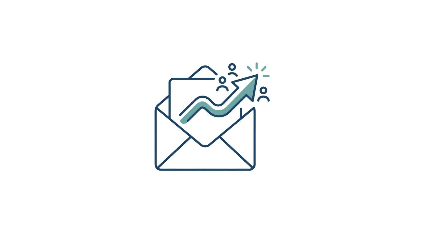 An open envelope icon featuring an upward-trending arrow and people symbols to represent re-engagement email templates that revive lists