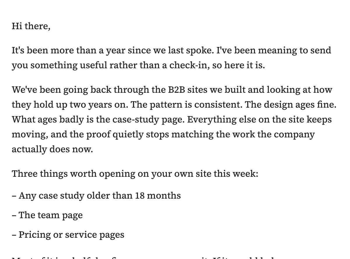 Plain-Text Personal Note re-engagement template for Mailchimp