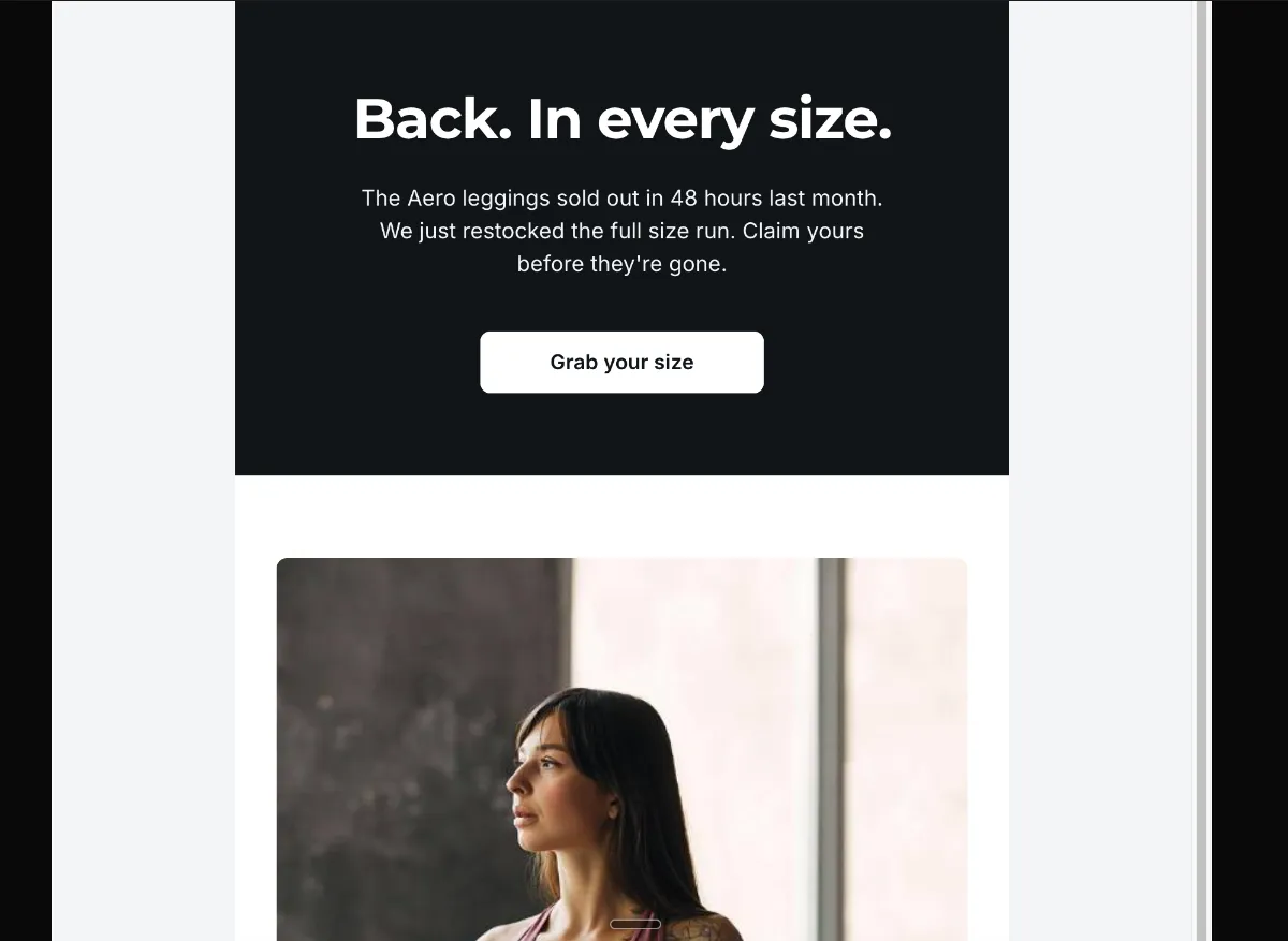 Activewear back in stock — Klaviyo