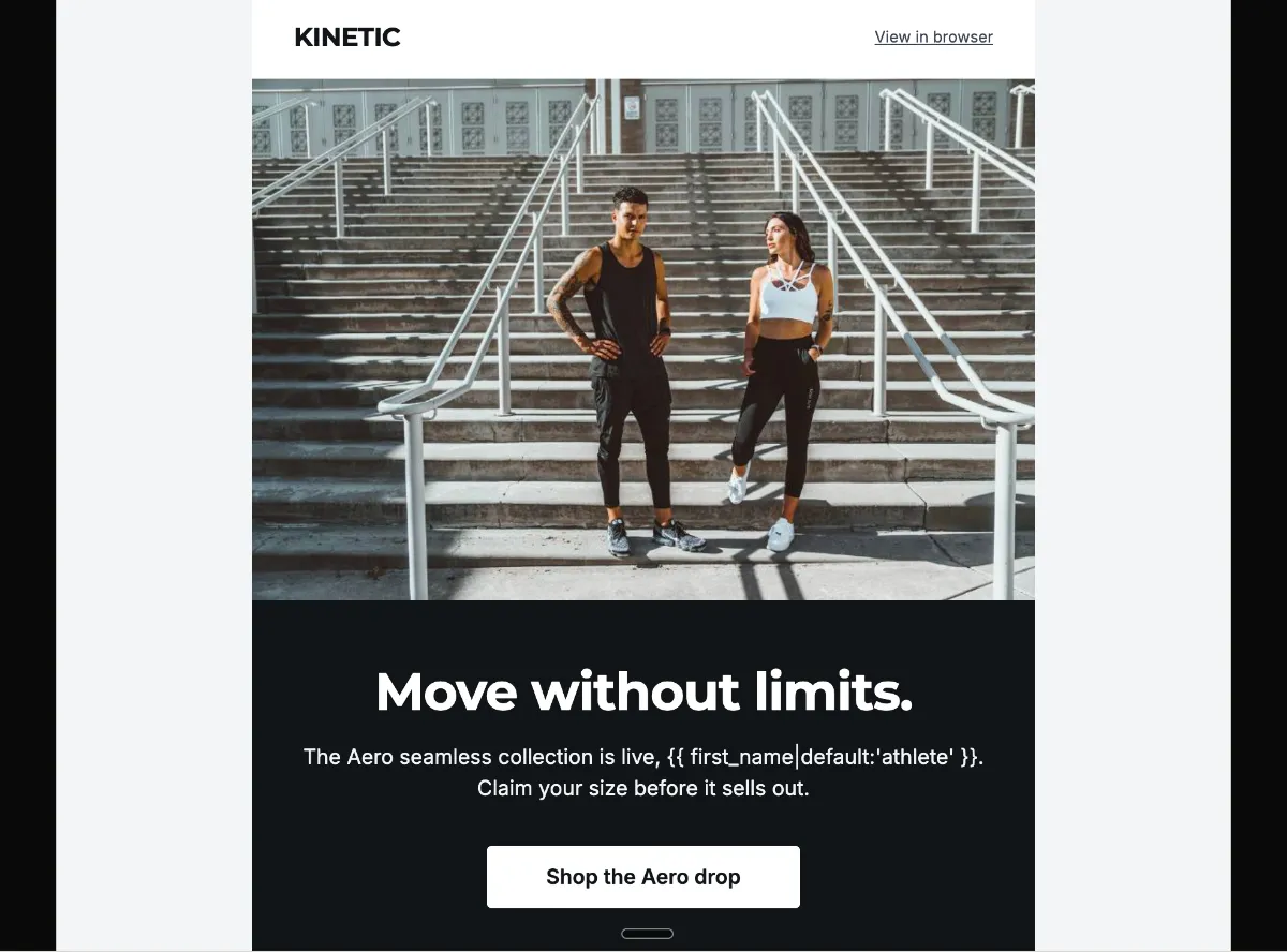 Activewear product drop launch — Klaviyo