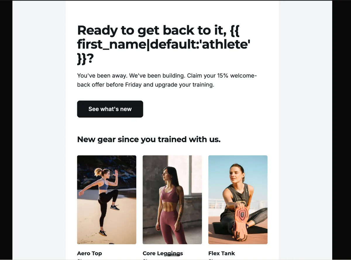 Activewear win-back for lapsed athletes — Klaviyo