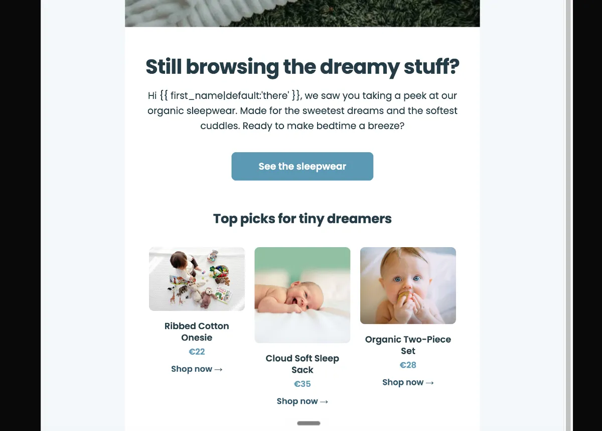 Baby sleepwear browse abandonment — Klaviyo
