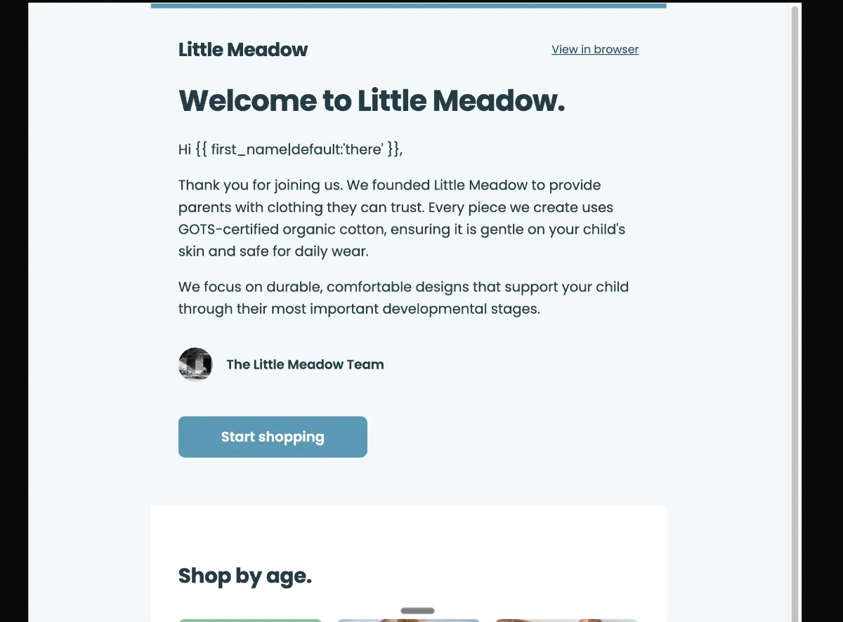 Organic baby clothing welcome — Klaviyo