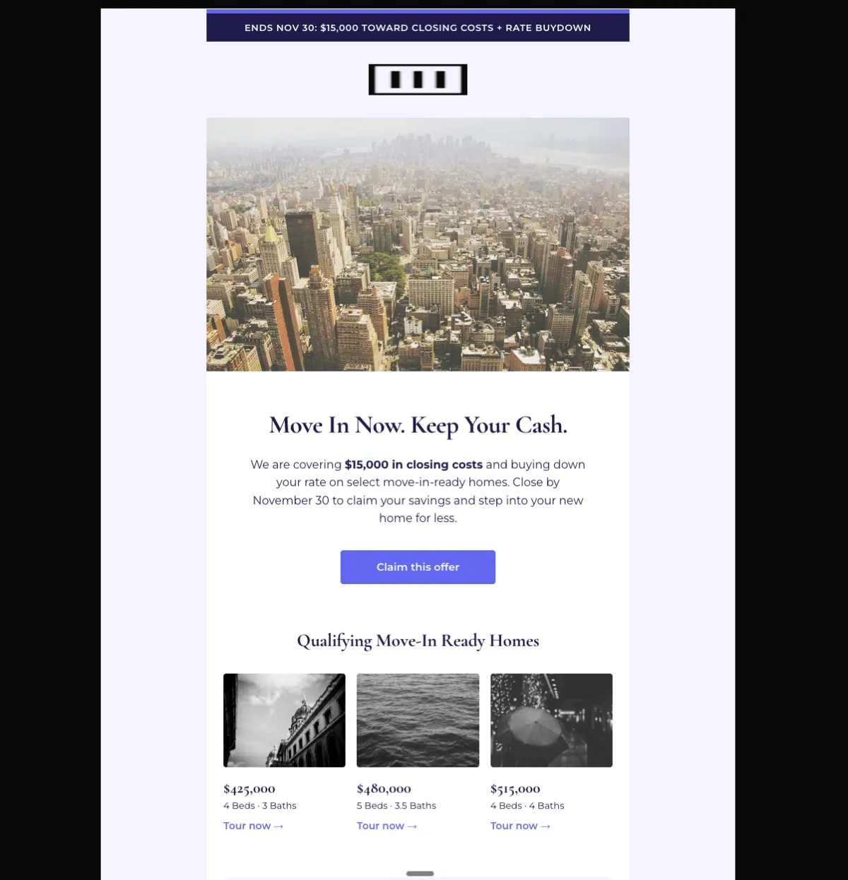 Closing cost incentive offer — Mailchimp