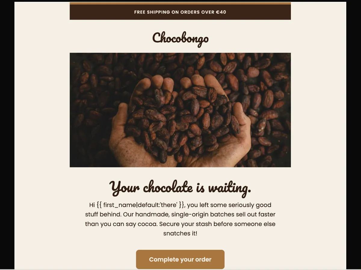 Single-origin chocolate cart reminder — Klaviyo