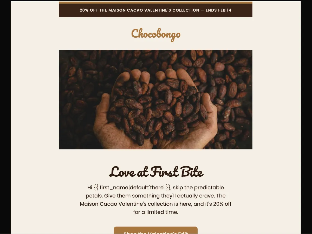 Chocolate Valentine sale — Klaviyo