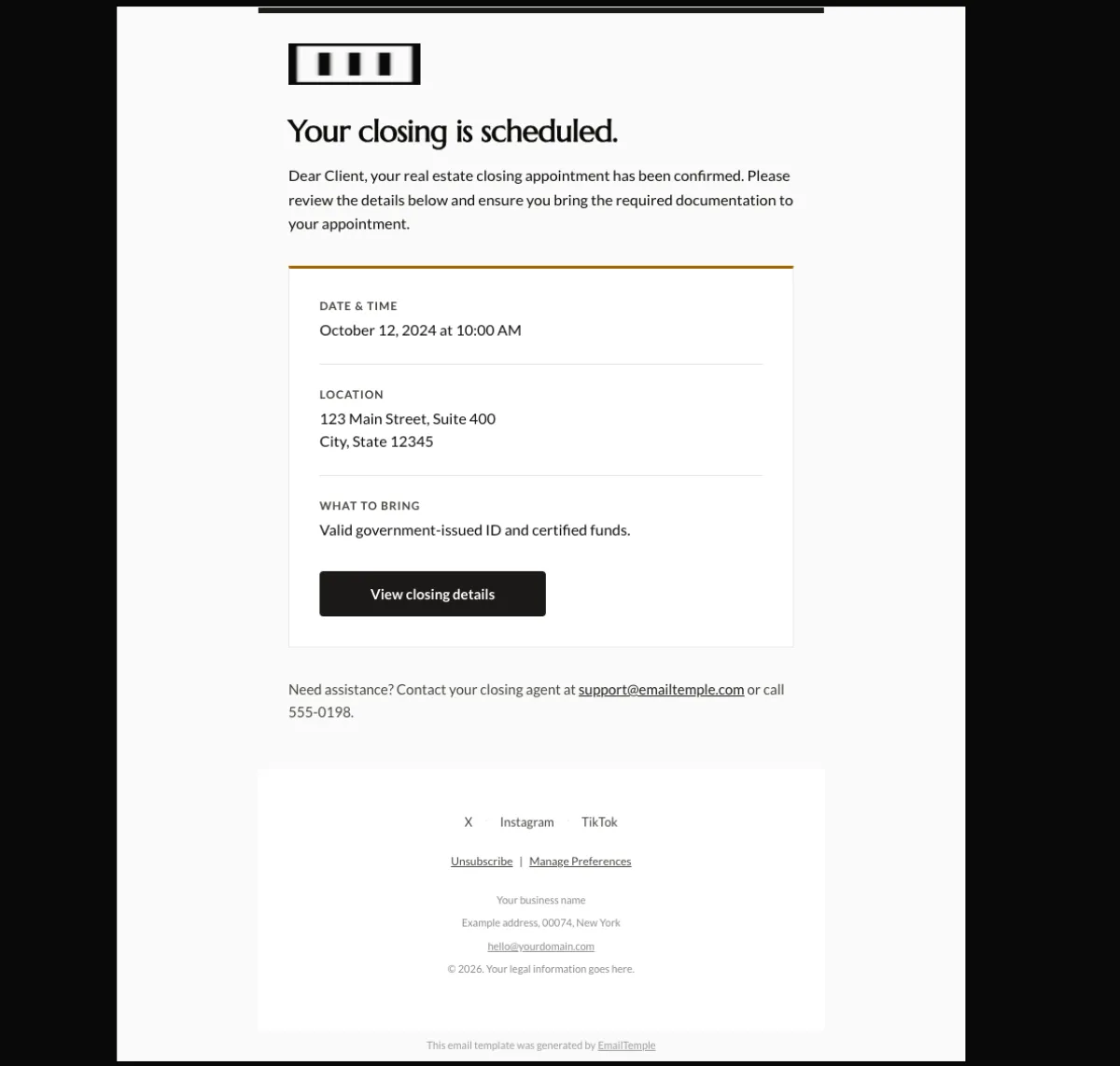 Closing day confirmation — Mailchimp