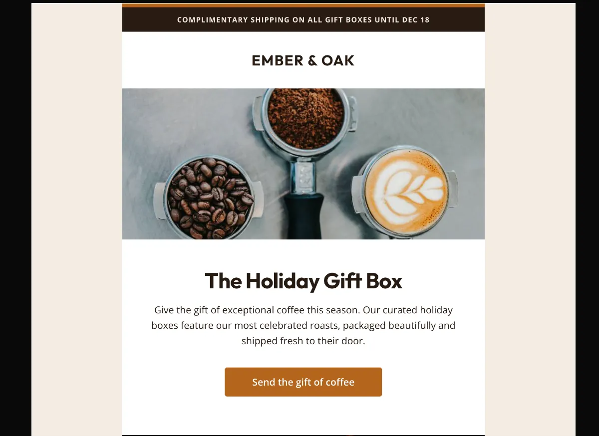 Holiday coffee gift box promo — Klaviyo