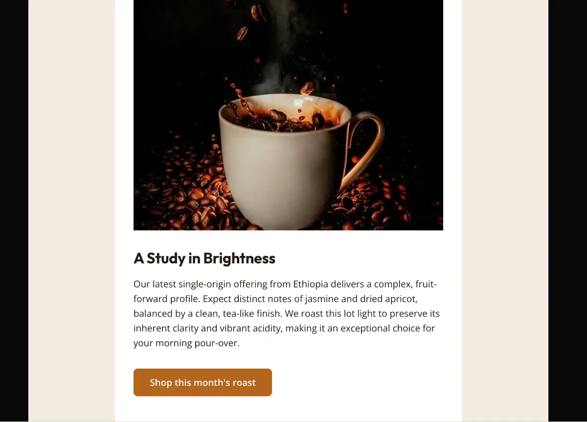 Single-origin coffee newsletter — Klaviyo