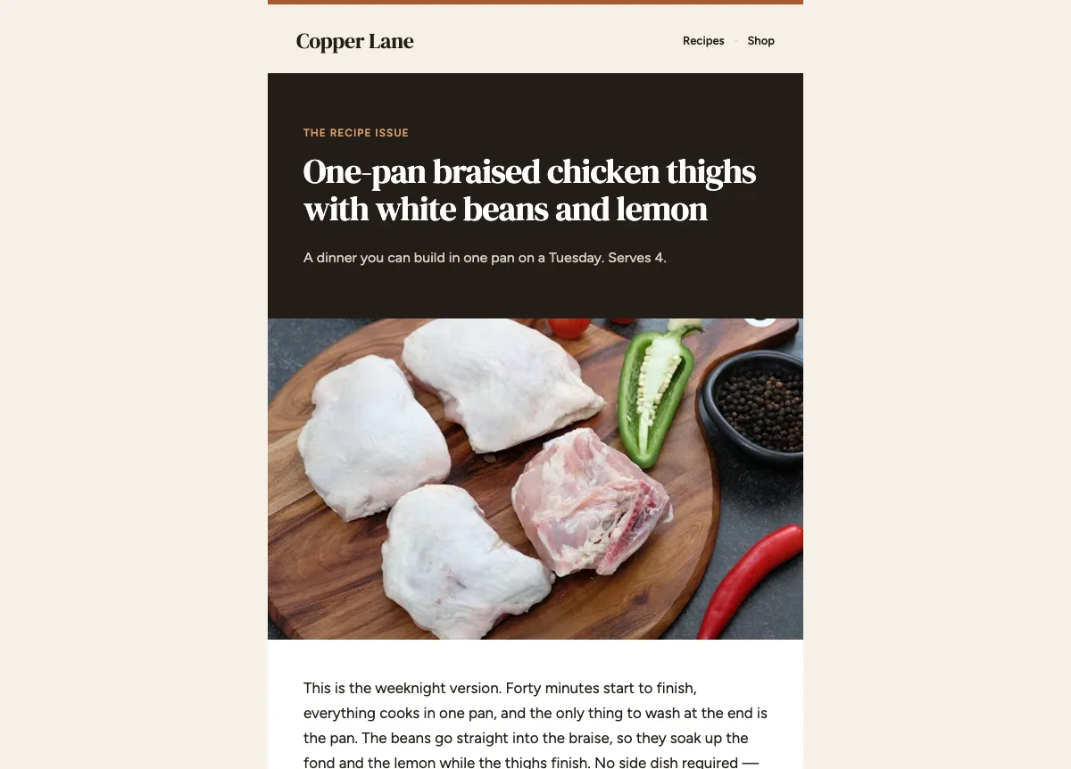 Cookware recipe feature newsletter — Klaviyo