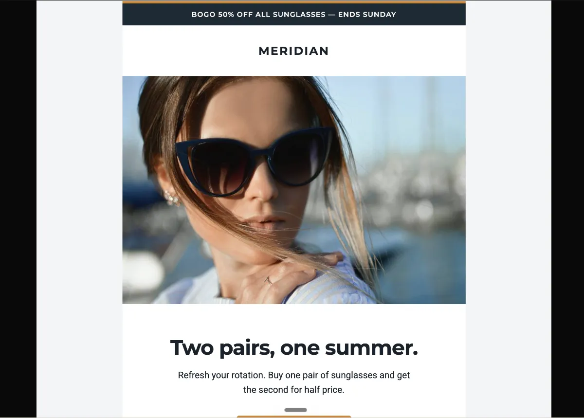 Sunglasses BOGO weekend sale — Klaviyo