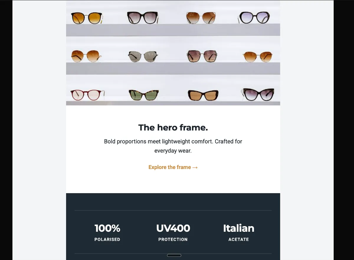 Sunglasses frame launch — Klaviyo