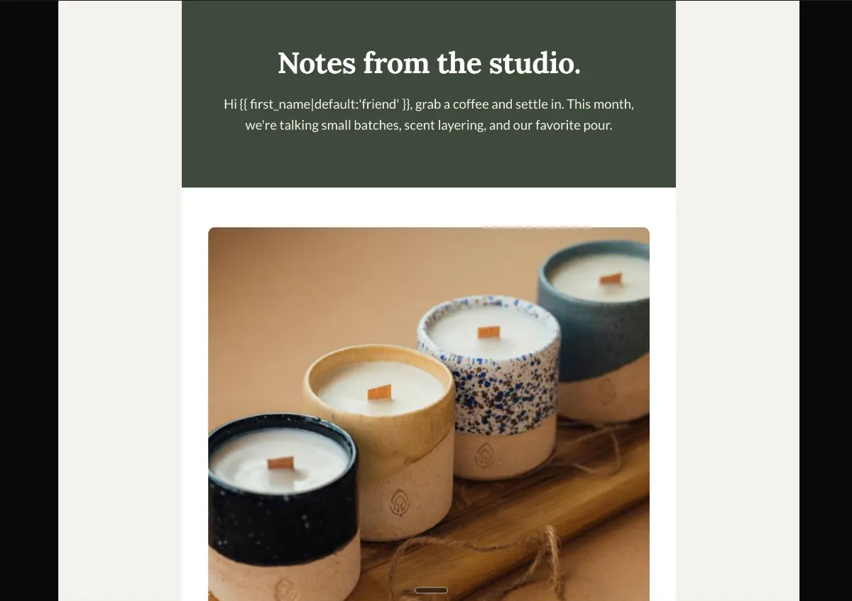 Hand-poured candle brand-story newsletter — Klaviyo