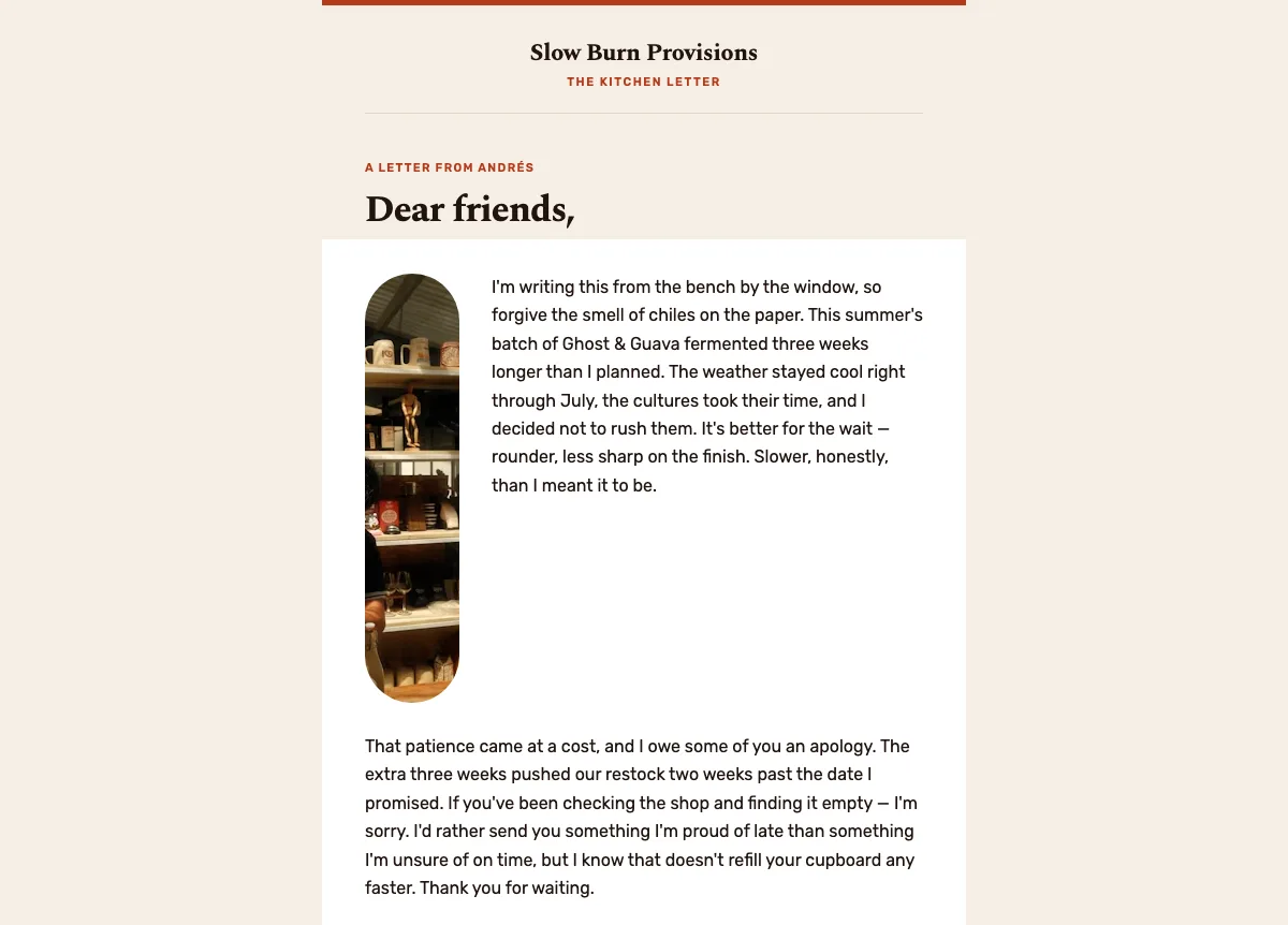 Specialty food founder note — Klaviyo