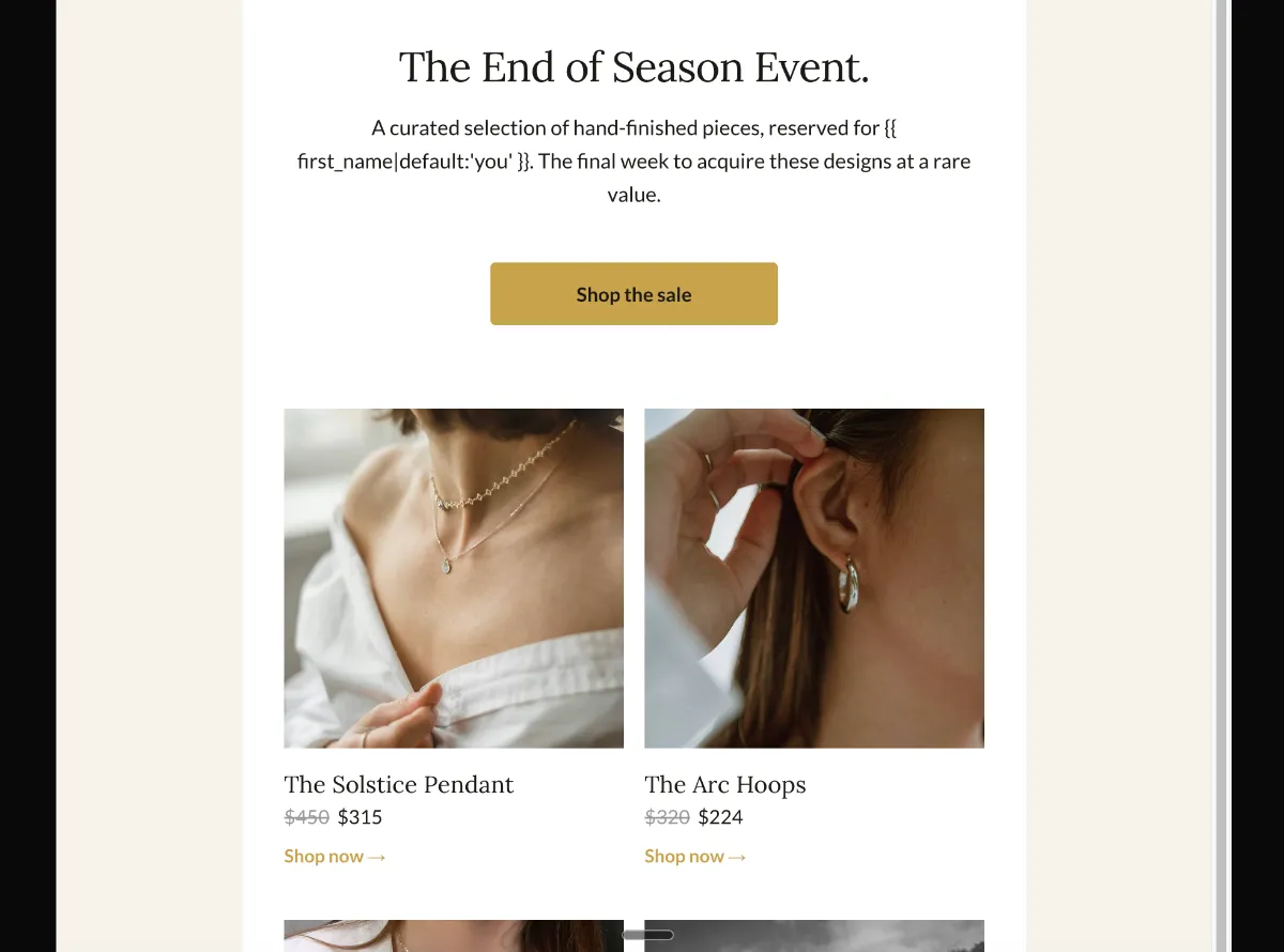 End-of-season jewelry sale — Klaviyo