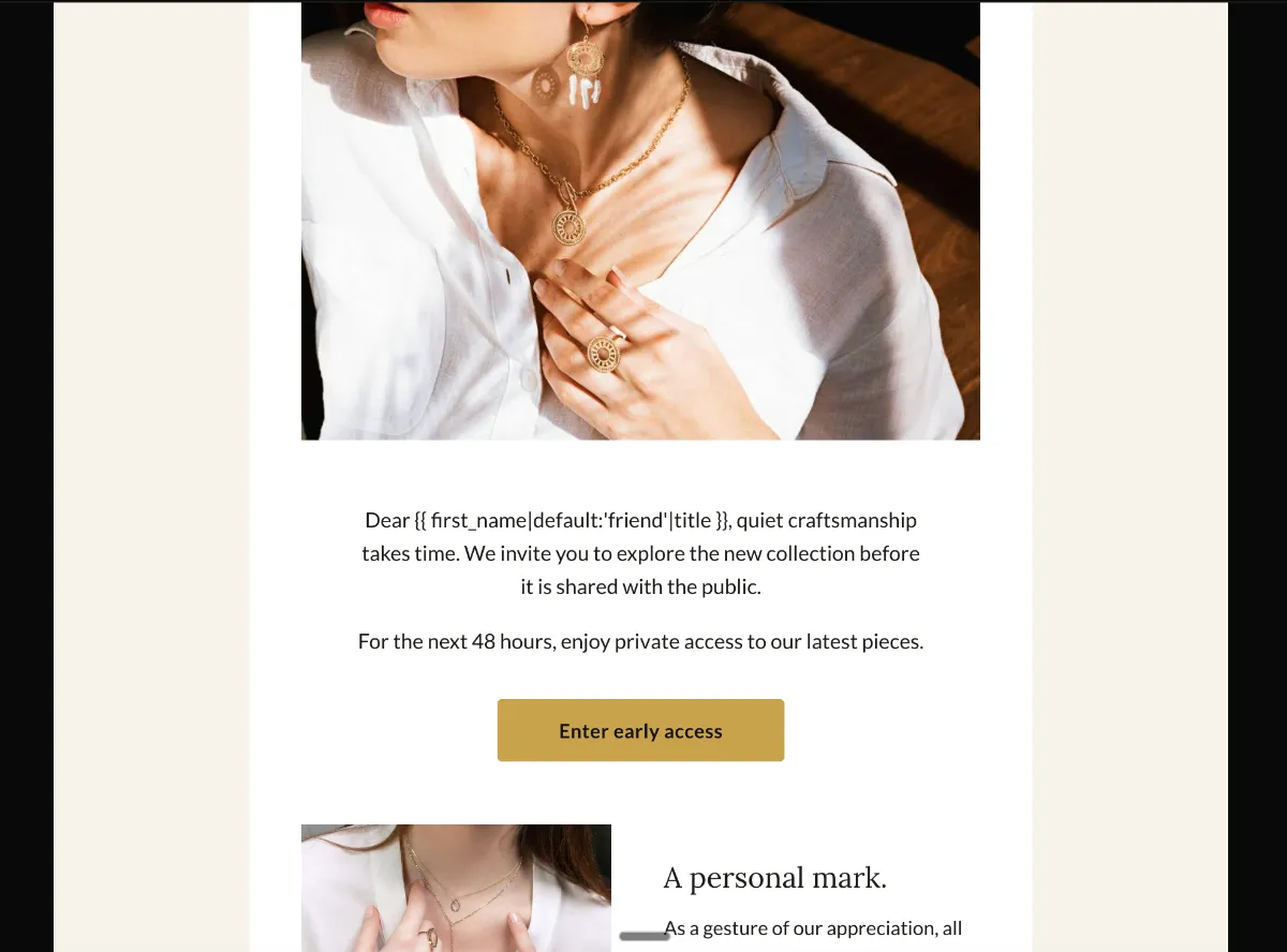 Fine jewelry VIP early access — Klaviyo