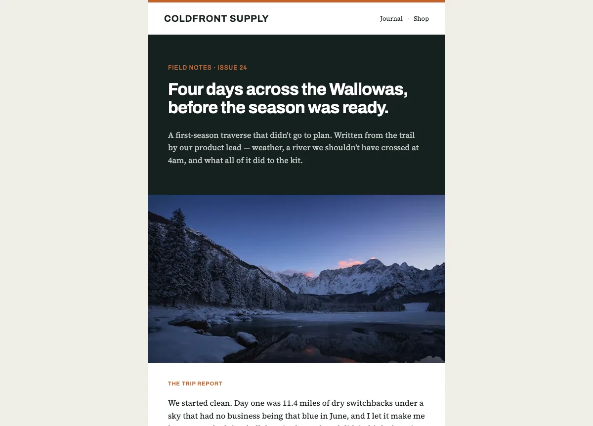Outdoor gear field notes — Klaviyo