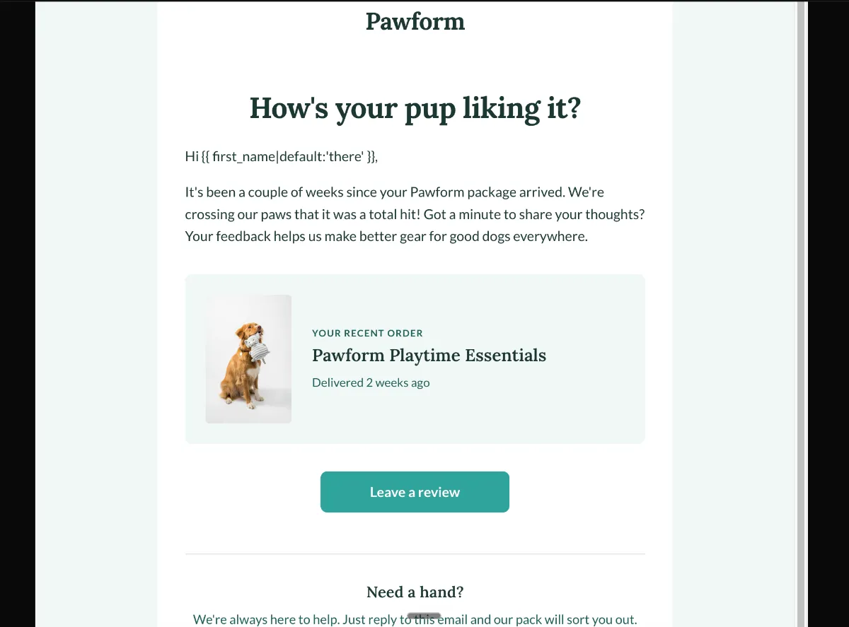 Pet product review request — Klaviyo