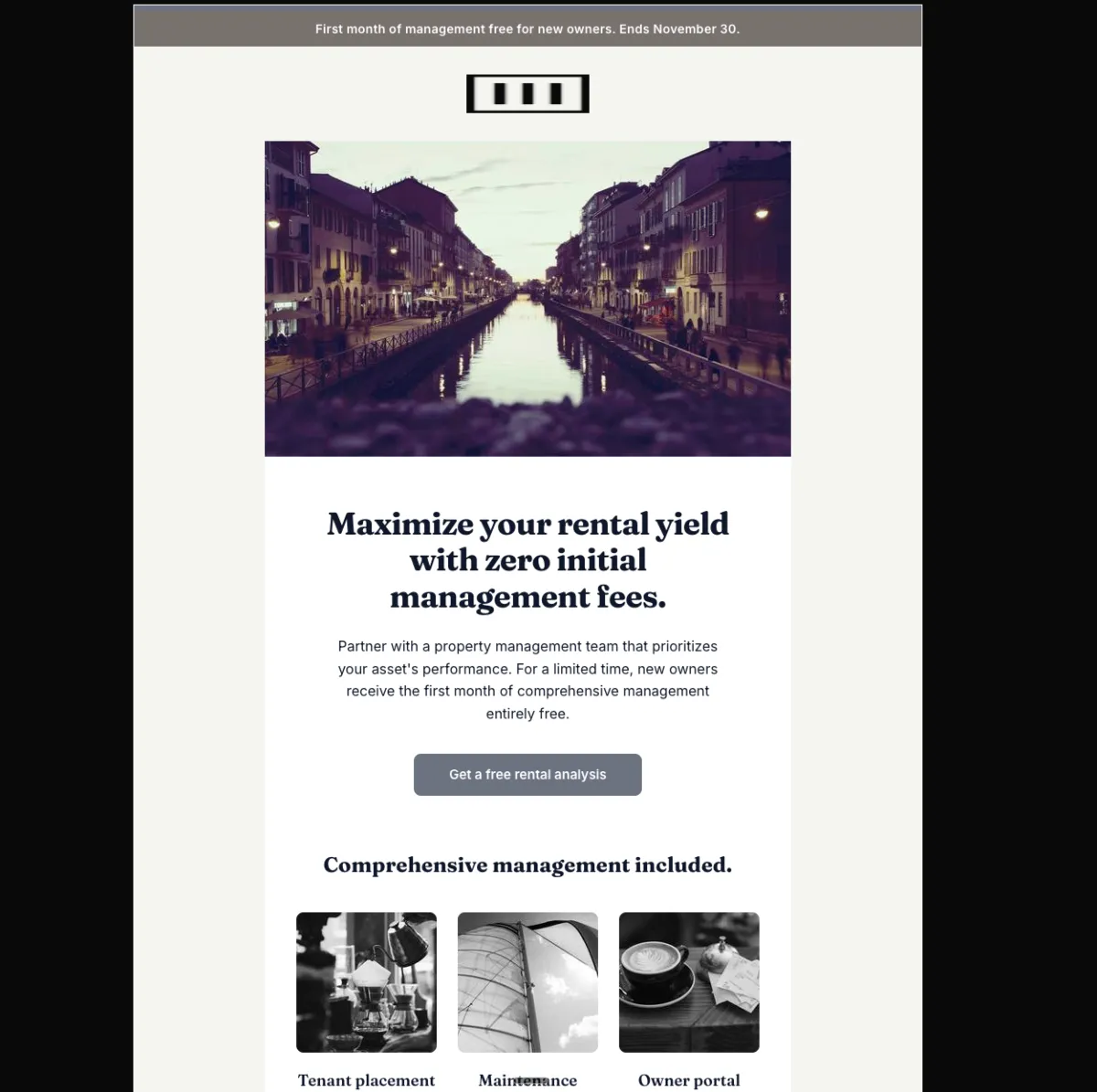 First month free management offer — Mailchimp