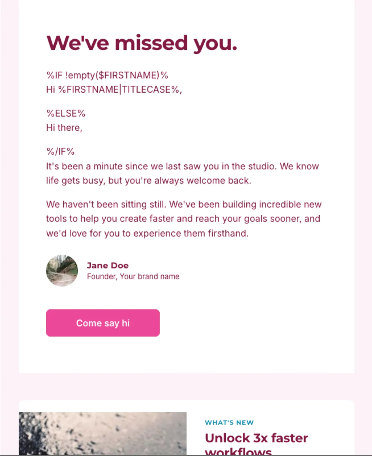Re-engagement 'we miss you' — ActiveCampaign