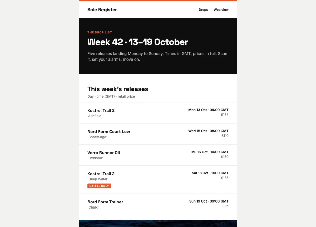 Sneaker weekly drop list — Klaviyo