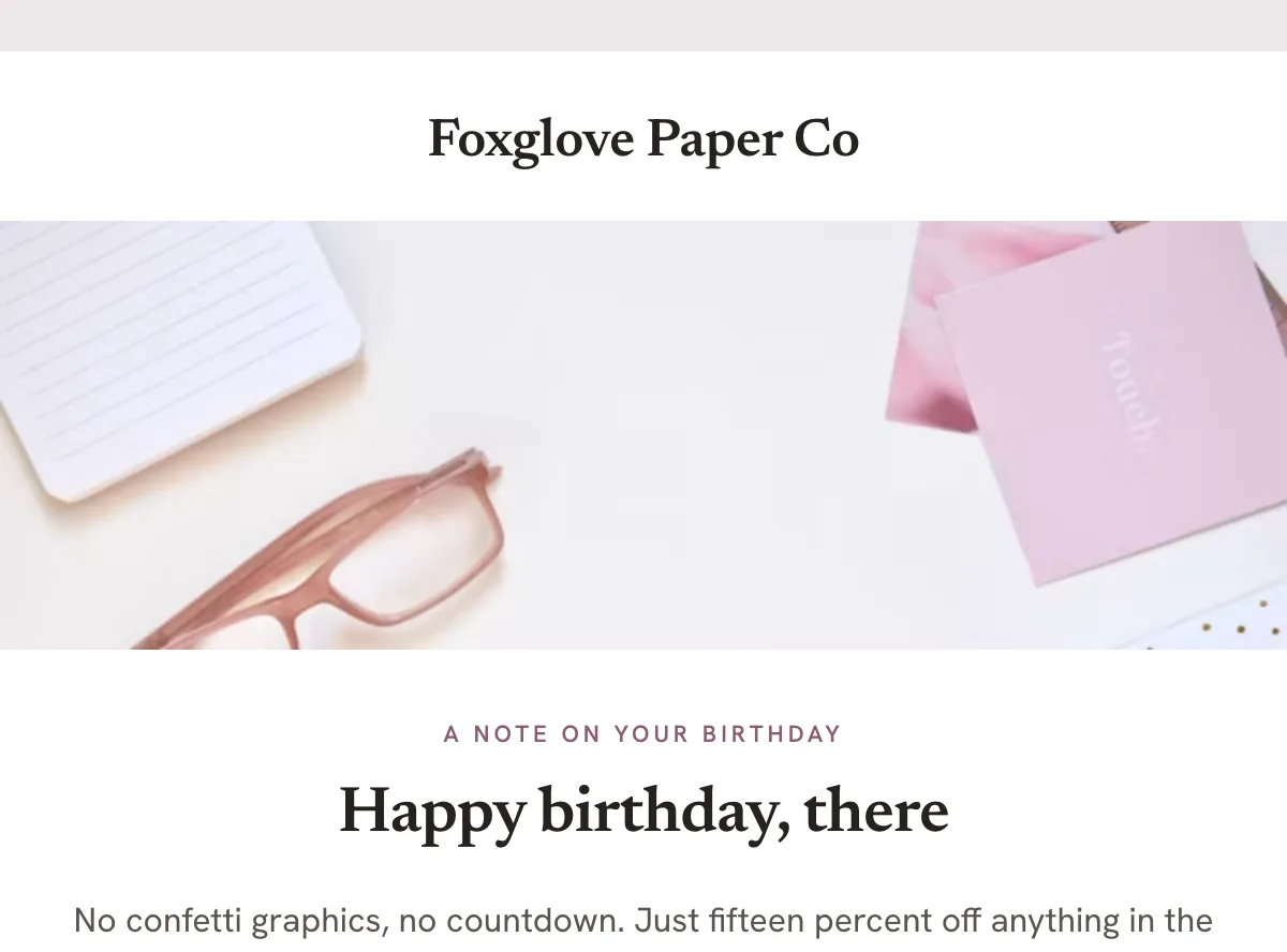 Stationery birthday reward — Klaviyo