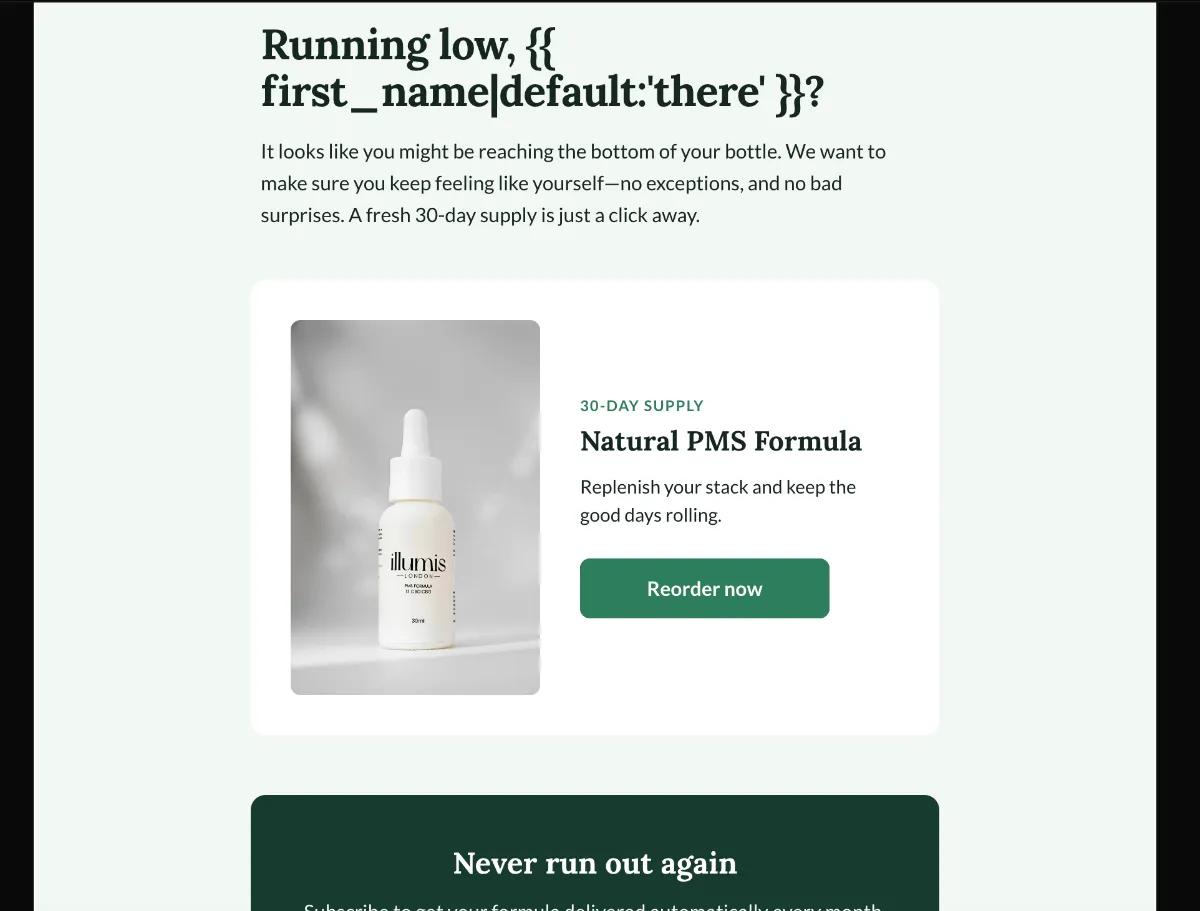 Supplement replenishment reminder — Klaviyo