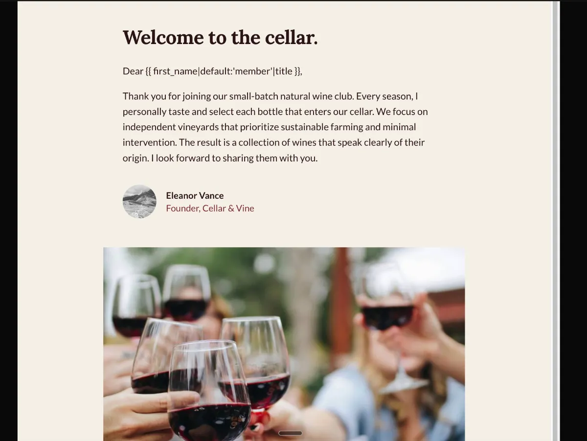 Natural wine club welcome — Klaviyo