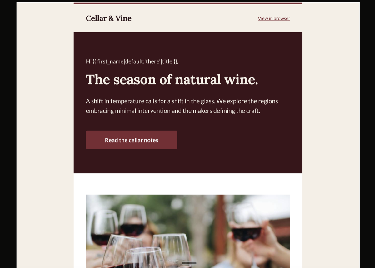 Seasonal natural-wine newsletter — Klaviyo