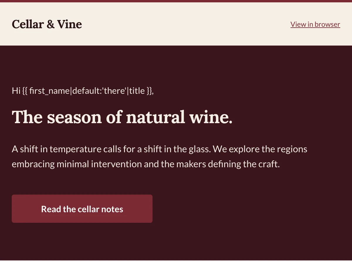 Seasonal natural-wine newsletter — Klaviyo