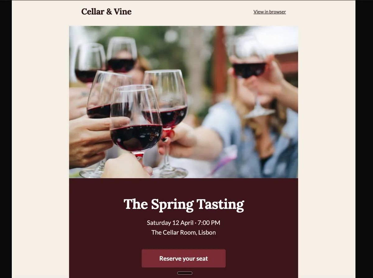 Spring wine tasting invitation — Klaviyo